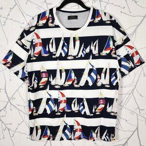 Zara Stripe Sailboats Print 100% Cotton Crewneck T-Shirt